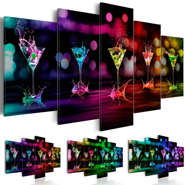 unframed 5 pieces beautiful modern wall oil painting abstract cocktail fruit kitchen wall art picture paint on canvas prints