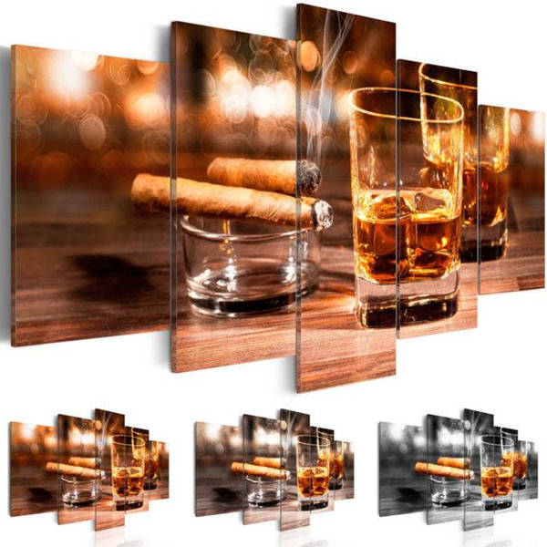 2019 canvas print modern fashion bar restaurant mural cigar and wine painting for home decoration choose color & size no frame