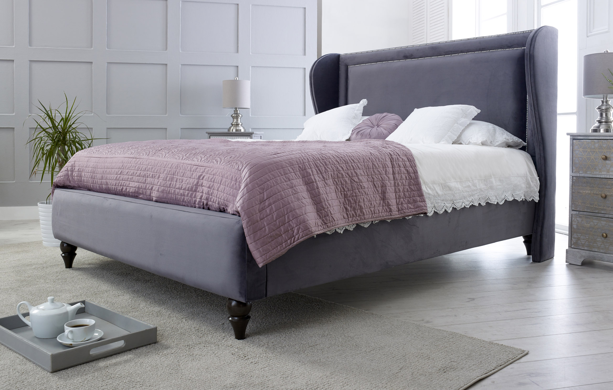 Stefano Fabric Upholstered Wing Bed Frame - Small Double