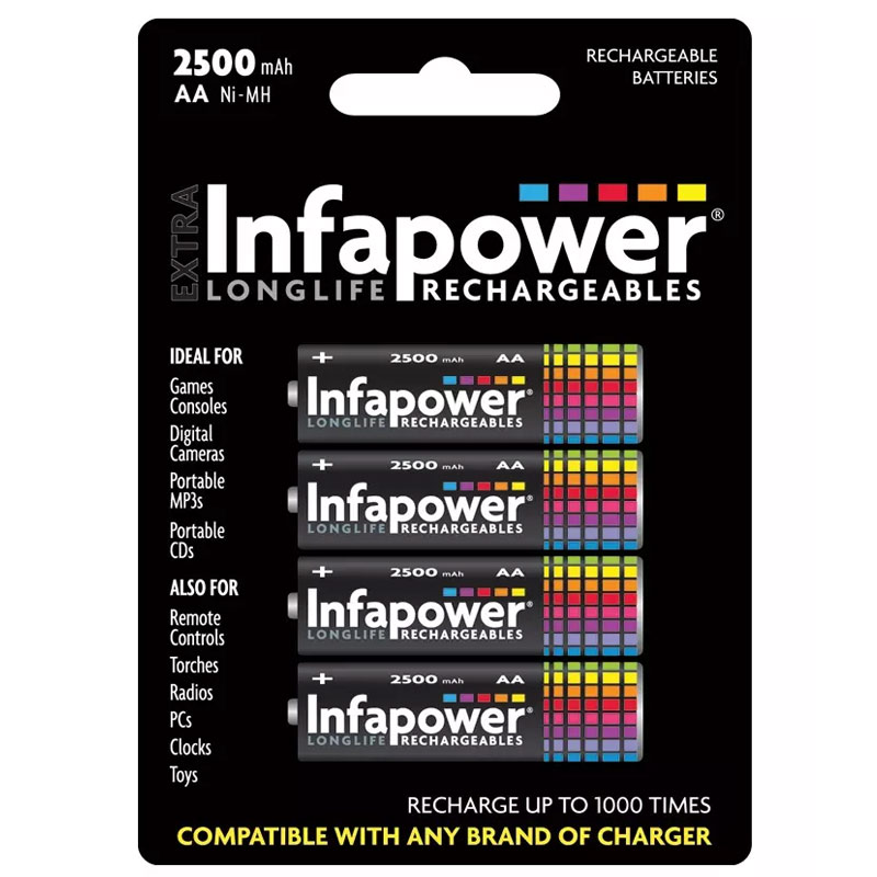 Infapower 2500mAh AA Longlife Rechargeable Batteries - 4 Pack
