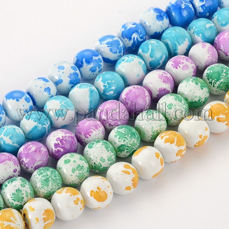 Baking Painted Round Glass Bead Strands, Dyed, Mixed Color, 8mm; Hole: 1.3~1.6mm, about 100pcs/strand, 31.4