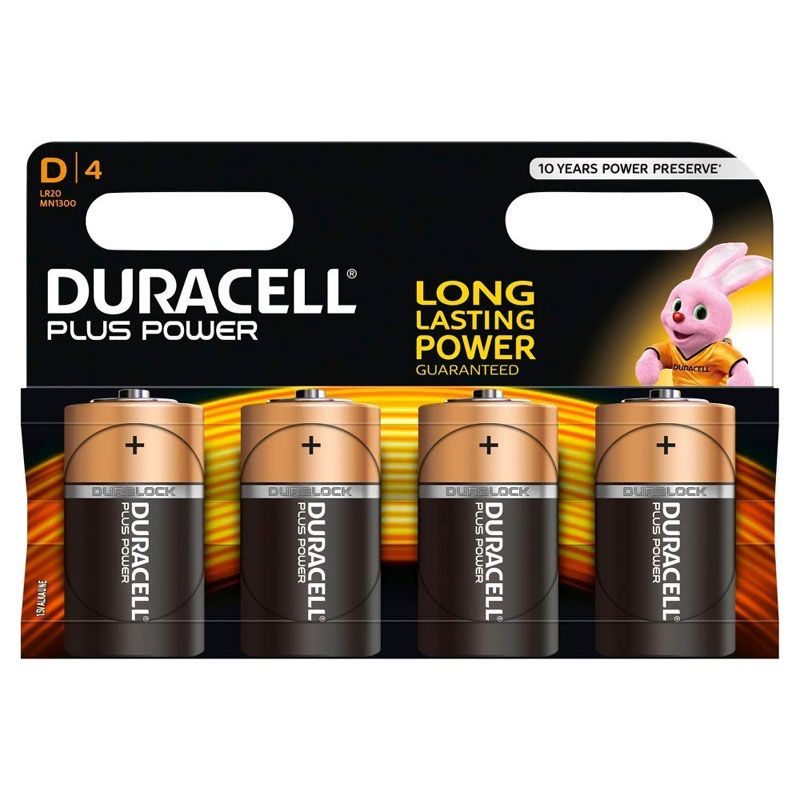 Duracell MN1300 Plus Power D Batteries - 4 Pack