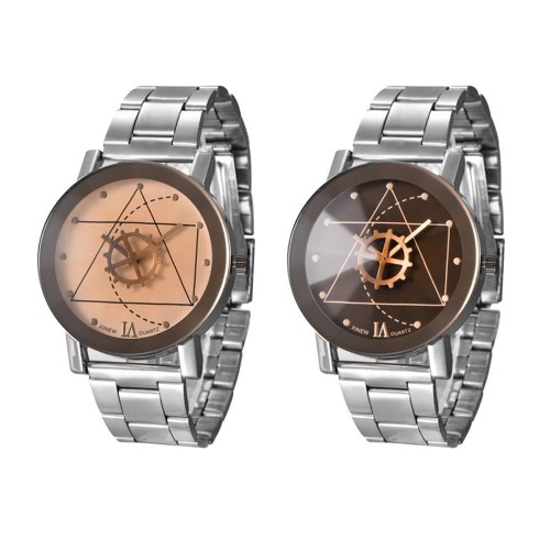 Luxury Fashion Stainless Steel Quartz Analog Gear Dial Pointer Unisex Wrist Watch for Lovers