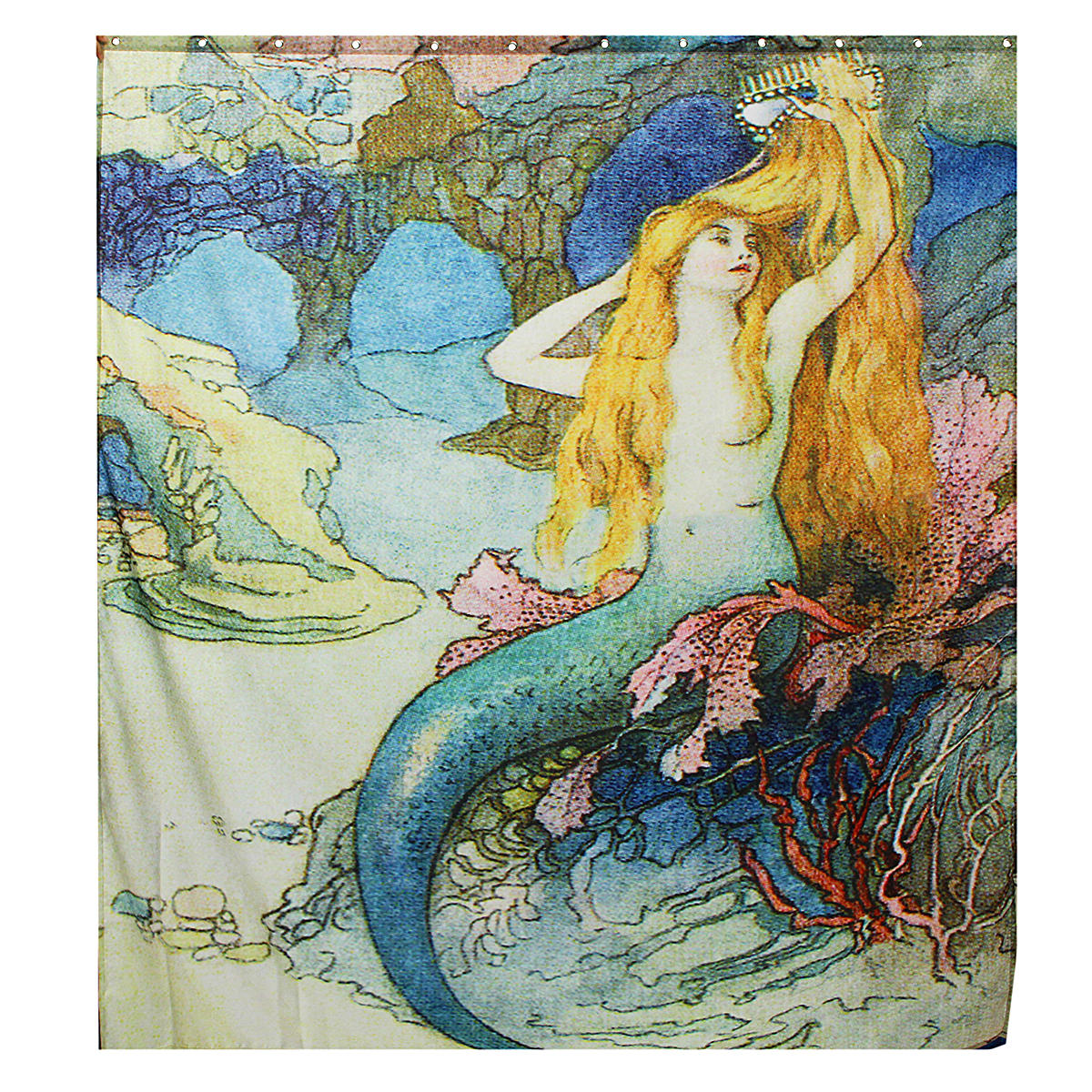 180x165cm Custom Mermaid Art Beautiful Scene Waterproof Fabric Shower Curtain