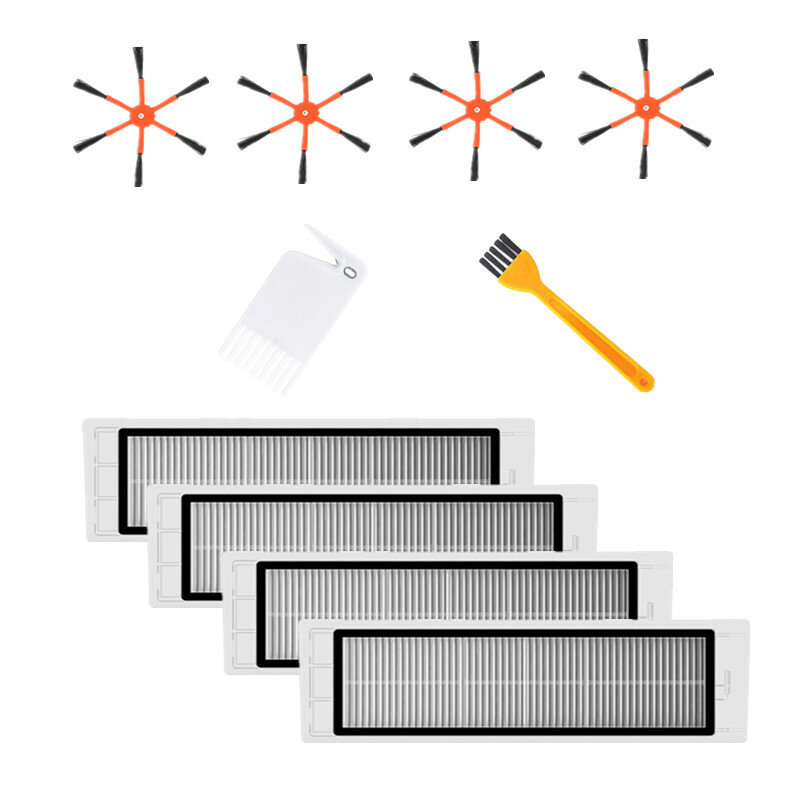 10pcs Vacuum Cleaner Parts for XiaomiRoborock Vacuum Cleaner S6 S55 Orange Side Brushes*4 Filters*4 Cleaning Brushes*2