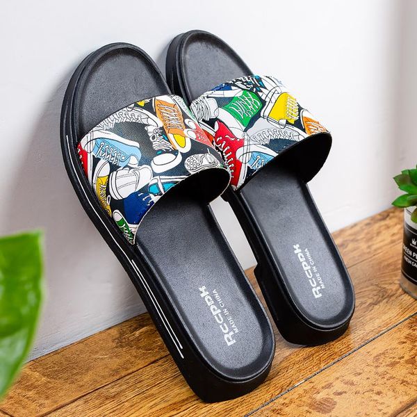Newest Men's shoes sandals and slippers summer home slippers fashion printing tide brand word drag non-slip personality outdoor beach s