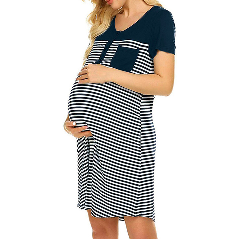 Cozy Striped Short-sleeve Maternity Pajamas