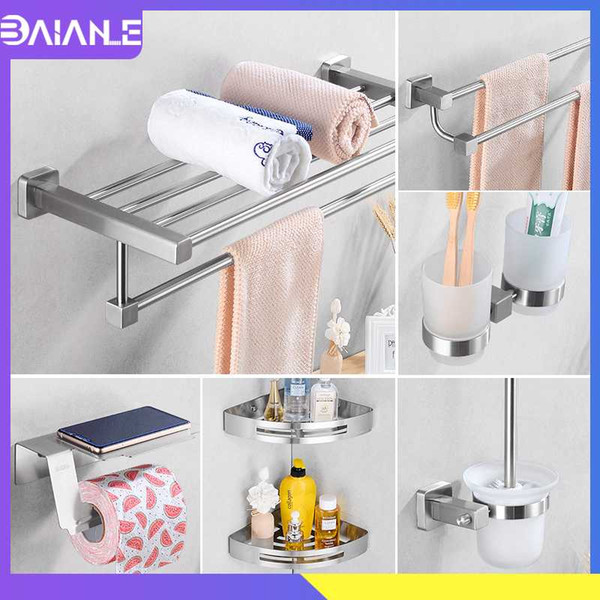 towel holder set stainless steel towel rack hanging holder wall mounted bathroom shelf organizer toilet paper robe hook