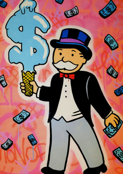 alec monopoly oil painting on canvas graffiti art rich man ice cream home decor handpainted &hd print wall art canvas pictures 191025