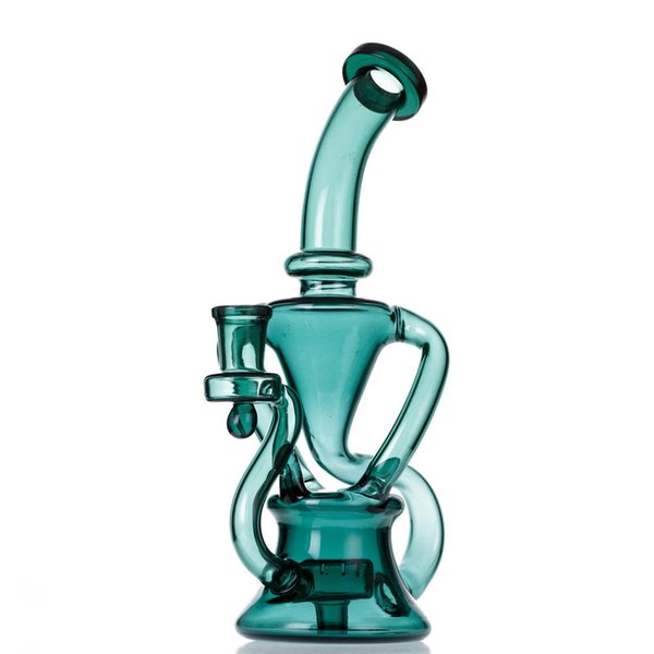 Wholesale Hookahs Bong Recycler Dab Rigs Water Pipes Teal Color 9 Inch 14mm Joint With Quartz Banger
