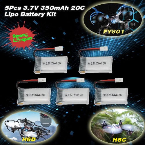 5Pcs 3.7V 350mAh 20C Lipo Battery Kit for JJRC H6C H6D Hubsan H107C Fayee FY801 RC Quadcopter