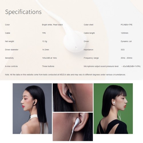 Meizu EP2X Earphone with Mic Stereo Sound In-ear Dynamic On-cord Remote Control 3.5mm Earpiece Earbuds