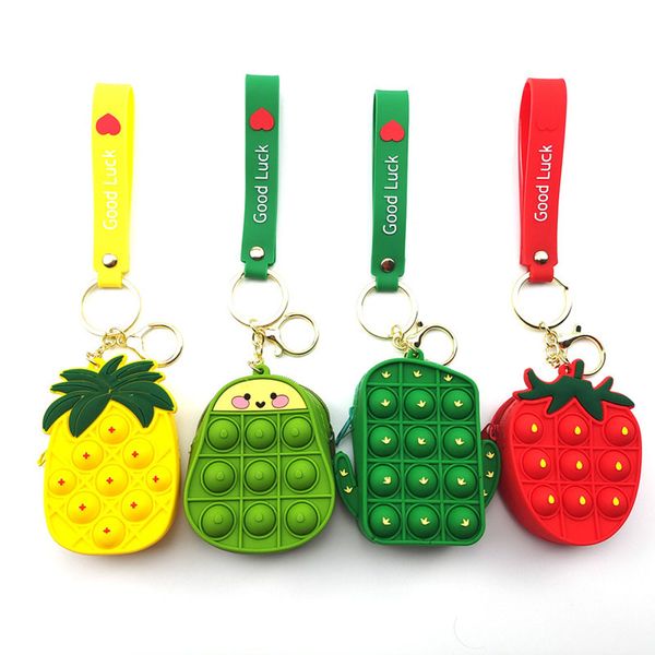 Headset Accessories Bubble Toy Bag Silicone Earphone Charger Data Cable Storage Cute Pineapple Strawberry Mini Wallet Finger Press Toy Pendant