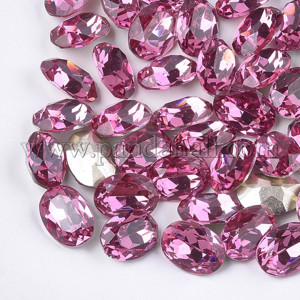 Pointed Back Resin Rhinestone Cabochons, Faceted, Oval, Rose, 7.5~8x5.5~6x3.5mm; about 900pcs/bag