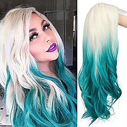 Platinum Blonde To Blue Wig Long Wavy Natural Synthetic Middle Part Halloween Cosplay Wigs for Women Lightinthebox