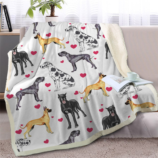 blessliving hippie dog sherpa blanket on beds cartoon animal pet throw blanket for kids bedspreads heart great dane sofa cover