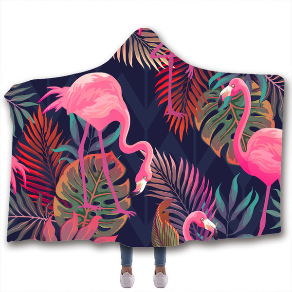 hooded blanket 3d printed flamingo for adults kids sherpa fleece hoodie blanket microfiber throw for home drop shipping