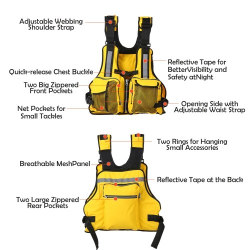 Lixada Multi Pockets Fishing Life Jacket Vest Sailing Kayaking Boating Jacket Waistcoat lbs