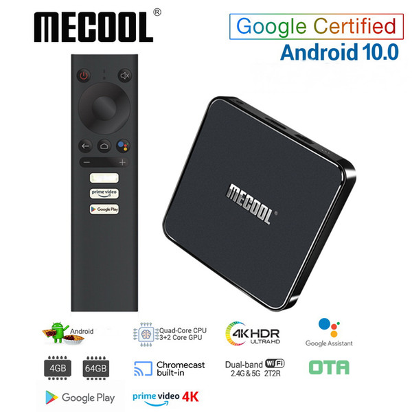 Mecool KM1 ATV Google Certified Android 10 TV Box Amlogic S905X3 Smart Androidtv Prime Video 4K Dual Wifi 2T2R Set Top Box