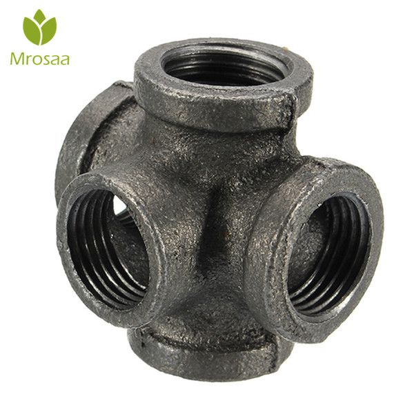 1 pcs 1/2" 3/4" 1" 5 way pipe fitting malleable iron black outlet cross female tube connector for connecting to male pipes