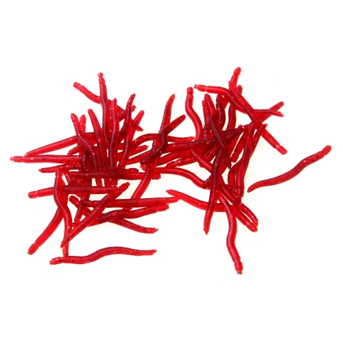 Lixada 50Pcs 3.5cm Simulation Earthworm Worms Artificial Fishing Lures Tackle Soft Bait Lifelike Fishy Smell Red