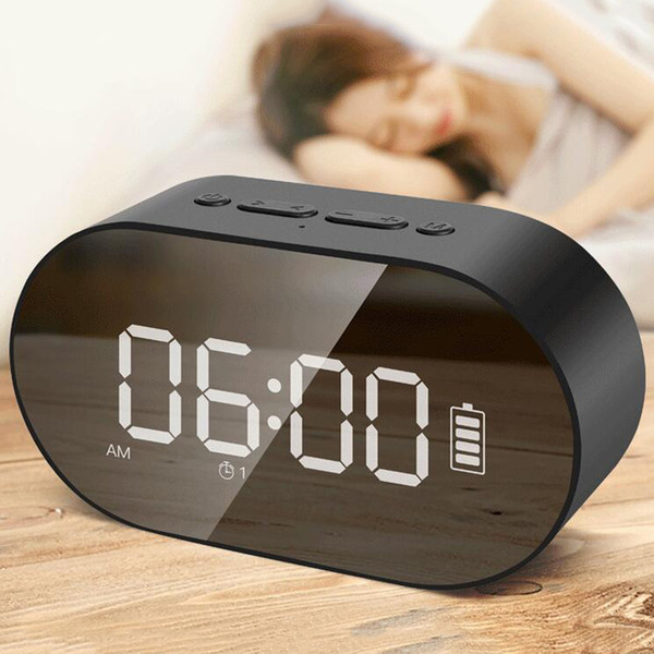 p1 bluetooth alarm clock speaker led display digital mirror with aux tf card usb flash disk fm home office portable hifi speaker