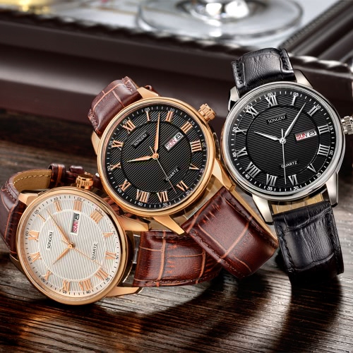 SONGDU 2017 Antique Luxury Genuine Leather Quartz Men casual Watch Calendar 30M Water-Proof Man Business Wristwatch + Box