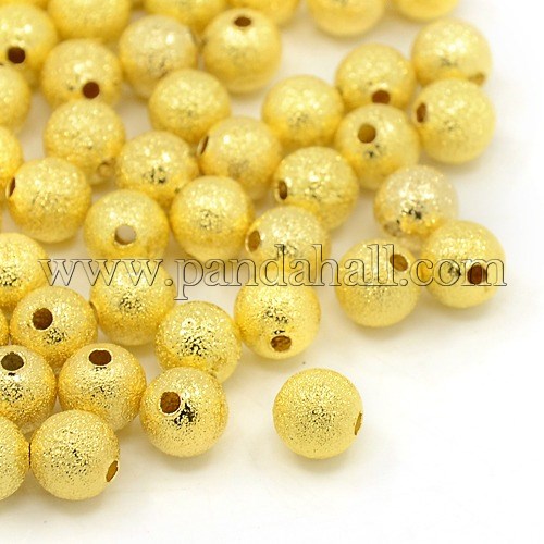 Brass Textured Beads, Round, Golden, 8mm, Hole: 1.5~2mm