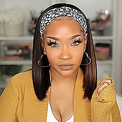 Short Bob Headband Wig For Black Women Straight Bob Wigs None Lace Front Highlights Brown Wig Natural Looking Synthetic Short Bob Headband Wig For Daily Party Use 8 Inch(no colored headband) Lightinthebox