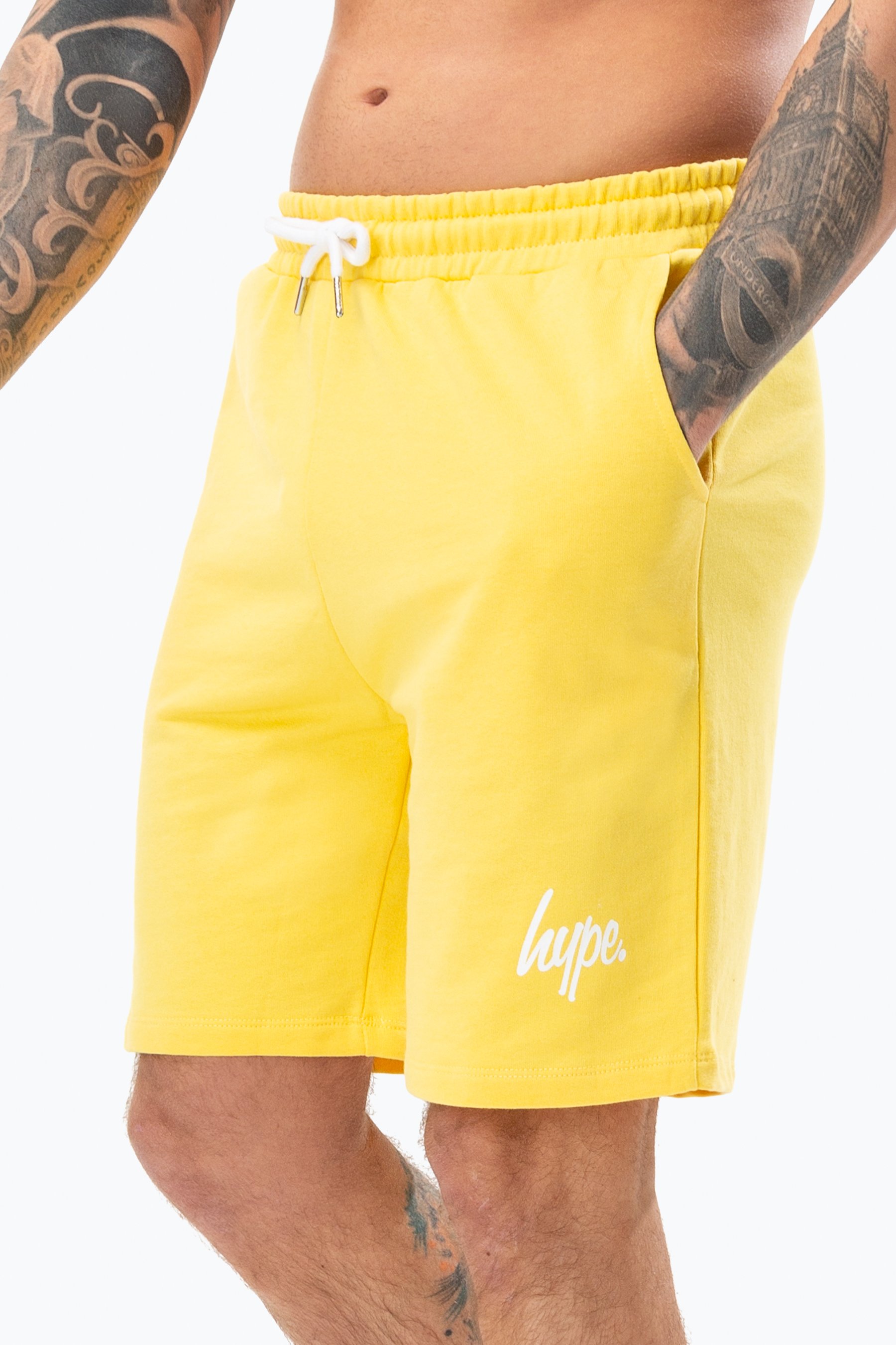 Hype Yellow Script Mens Shorts | Size XX-Small
