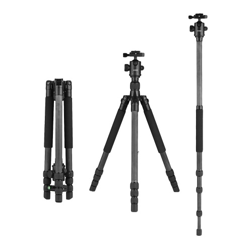 Andoer 64 pouces Voyage léger en fibre de carbone Trépied Monopode avec rotule sac de transport pour Digital DSLR caméra vidéo caméscope