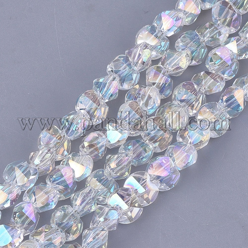 Electroplate Glass Beads Strands, AB Color Plated, Faceted, Clear AB, 6~6.5x4.5~5x5.5mm, Hole: 1.2mm; about 100pcs/strand, 17.3''