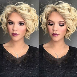 Synthetic Wig Wavy Scarlett Wavy With Bangs Wig Short Blonde Synthetic Hair Women's Side Part Blonde Lightinthebox