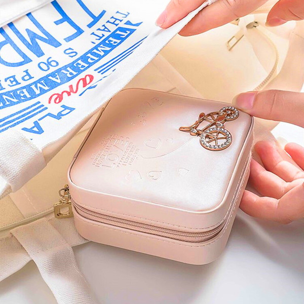 recommend portable leather mirror jewelry box travel party supplies dance jewelry bag ring earrings for women make up organizer