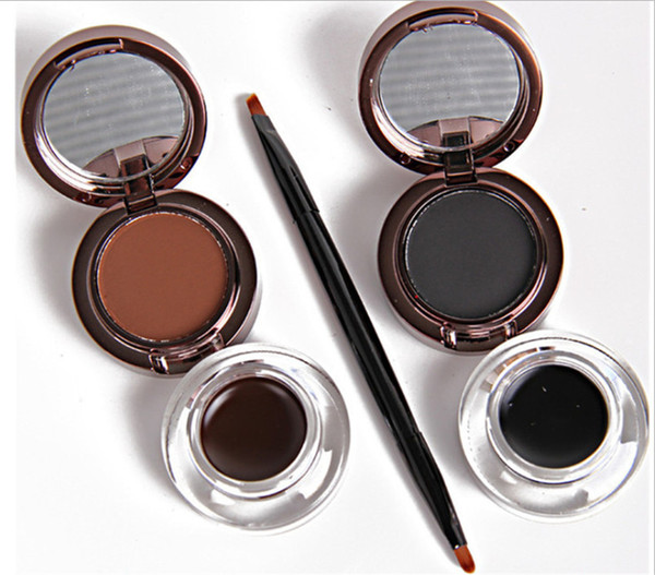 music flower brand 2 in 1 gel eyeliner & eyebrow powder makeup set waterproof black+brown long-wear 24hours natural cosmetics 2pcs=1set.