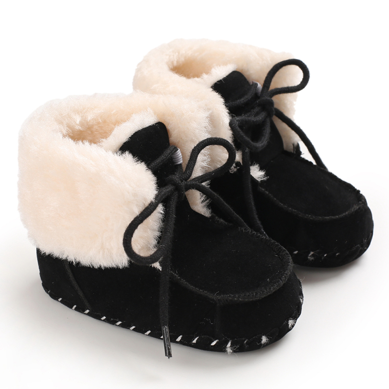 Baby / Toddler Solid Fluff Lace-up Bowknot Cotton Prewalker Shoes