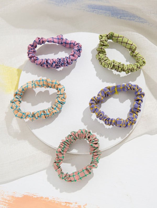 5Pcs Plaid Fabric Elastic Hair Ties Set