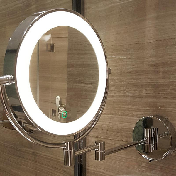 led wall mirror 8"round flexible metal mirror light double sided rotating 5x magnify makeup bathroom backlit espejo