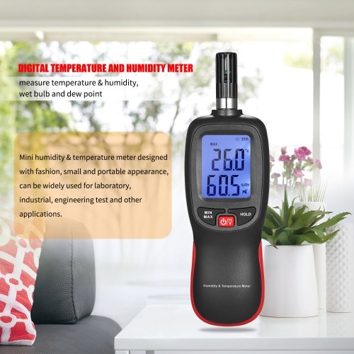 Digitales Temperatur- und Luftfeuchtigkeitsmessgerät LCD-Thermo-Hygrometer Mini-Thermometer Hygrometer Psychrometer Feuchtkugel-Taupunkt-Temperaturmessgerät mit Max / Min / Data Hold-Modus