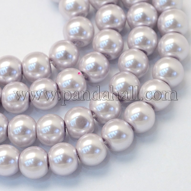 Baking Painted Pearlized Glass Pearl Round Bead Strands, Lavender, 6~7mm, Hole: 1mm; about 145pcs/strand, 31.4