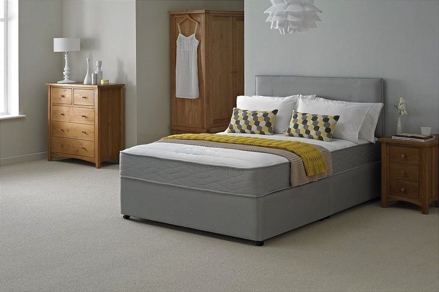 Chelsea Grey Fabric Divan Set and Comfort Spring Memory Foam Mattress