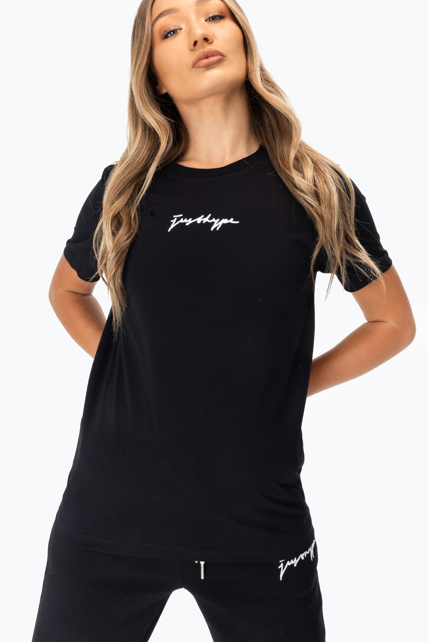 Hype Black Scribble Logo Women's T-Shirt | Size 6