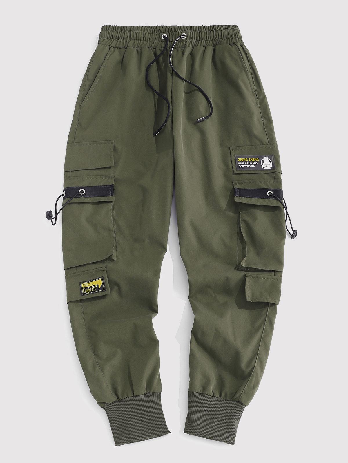 ZAFUL Men's Streetwear Letter Patched Cargo Techwear Pants Xs Deep green