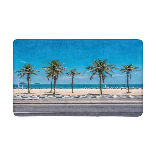 palms tree on beach with blue sky indoor doormat non slip front entrance door mat rug