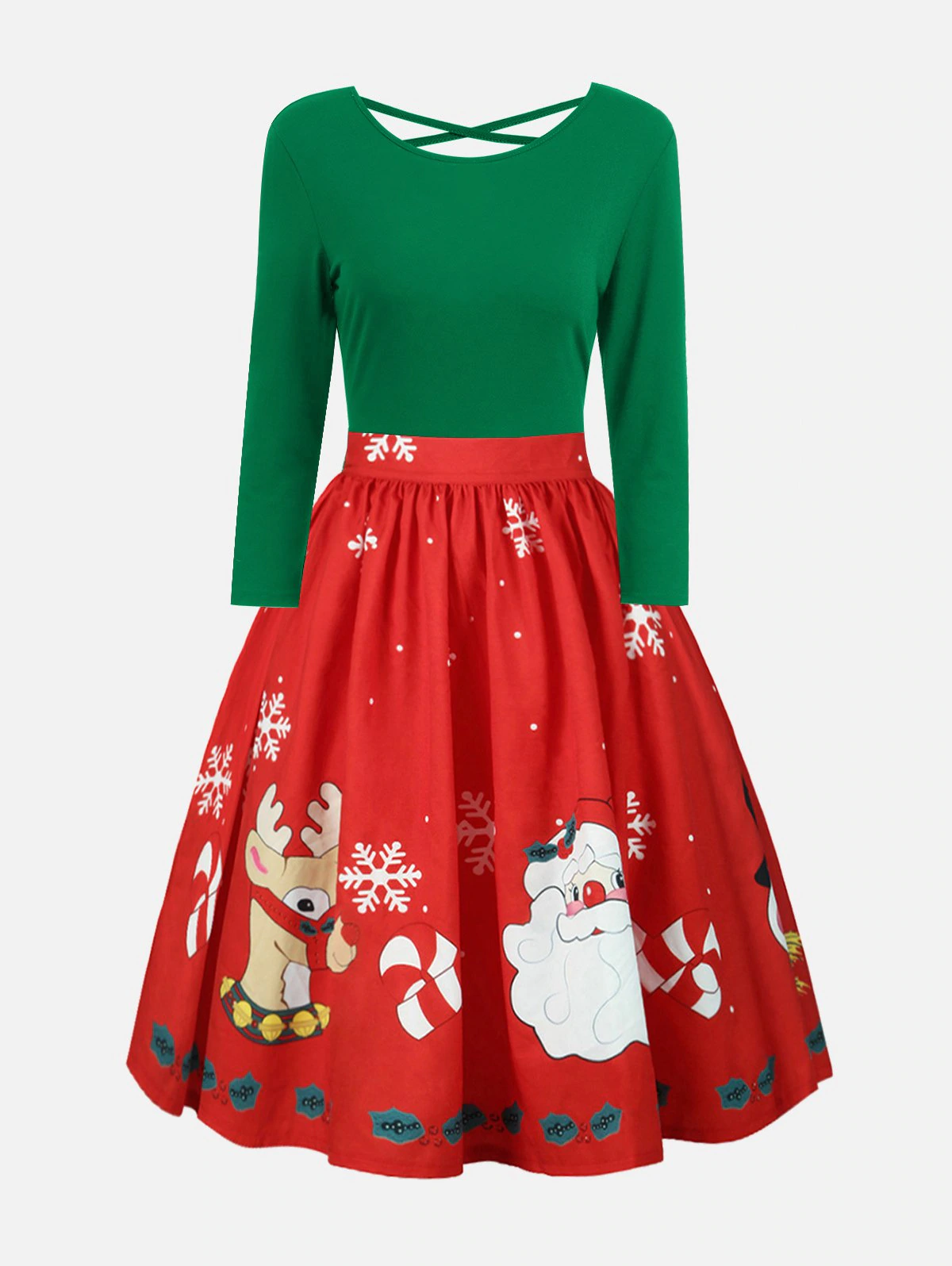 Plus Size Christmas Criss Cross Print Dress