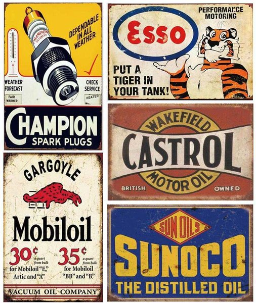 5 Pieces Reproduction Vintage, Gas Oil Metal Signs, Home Kitchen Man Cave Bar Garage Wall Decor, 8x12 Inch