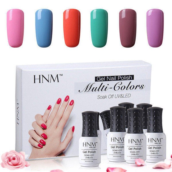 hnm 6 color gel polish set 8ml pure color 6pcs/lot soak off gelpolish paint nail art esmalte gellak varnish nail kit manicure