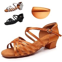 Women's Latin Shoes Dance Shoes Indoor Professional Samba Basic Sandal Heel Protection Low Heel Thick Heel Peep Toe Adults' Children's Black White Brown Lightinthebox