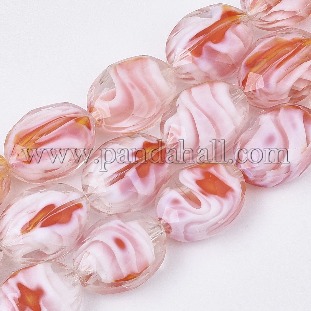 Glass Beads Strands, Faceted, Oval, MistyRose, 16x12x7.5mm, Hole: 1mm; about 50pcs/strand, 31.50''(80cm)