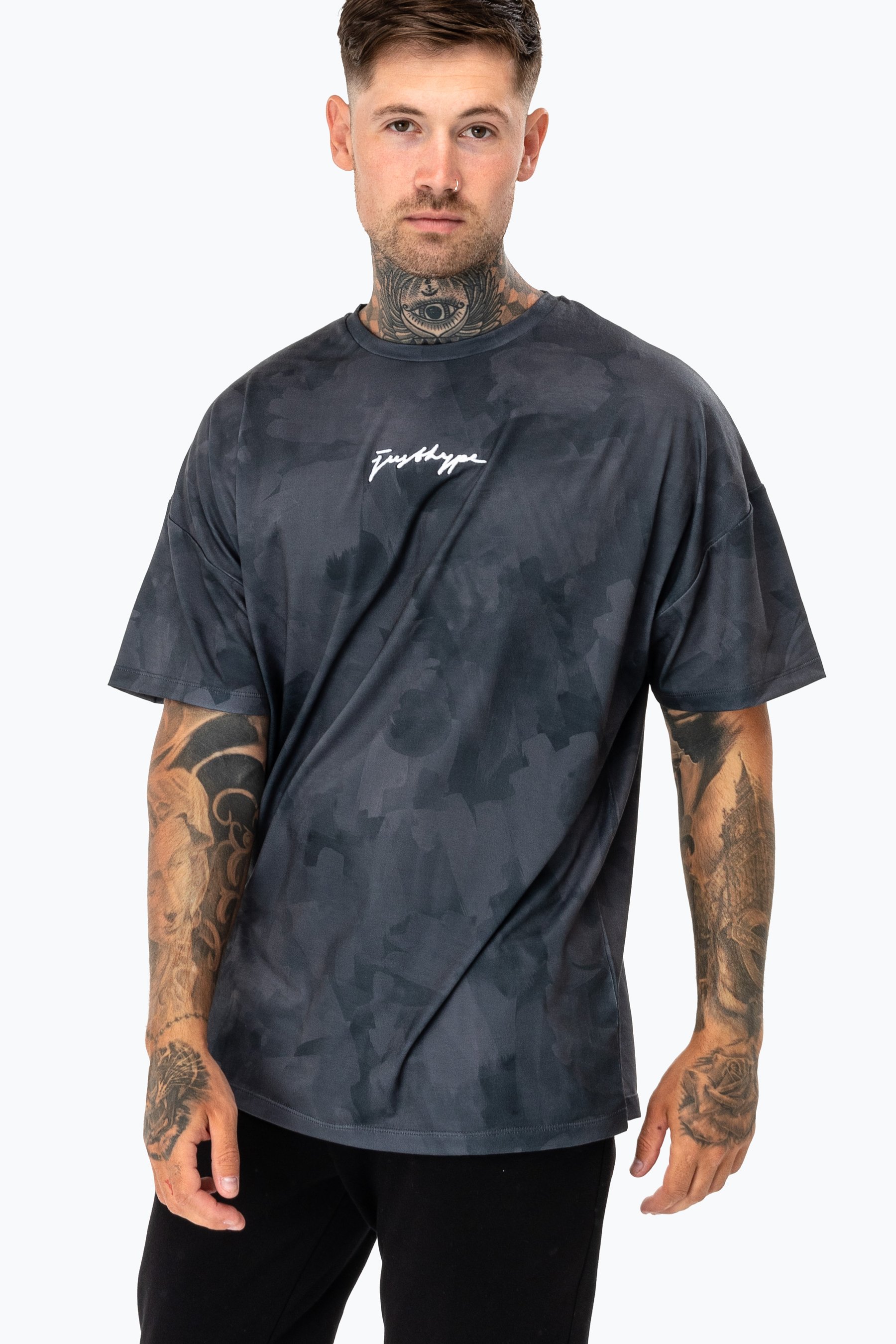 Hype Dark Calm Men's Oversized Grey T-Shirt | Size X-Large